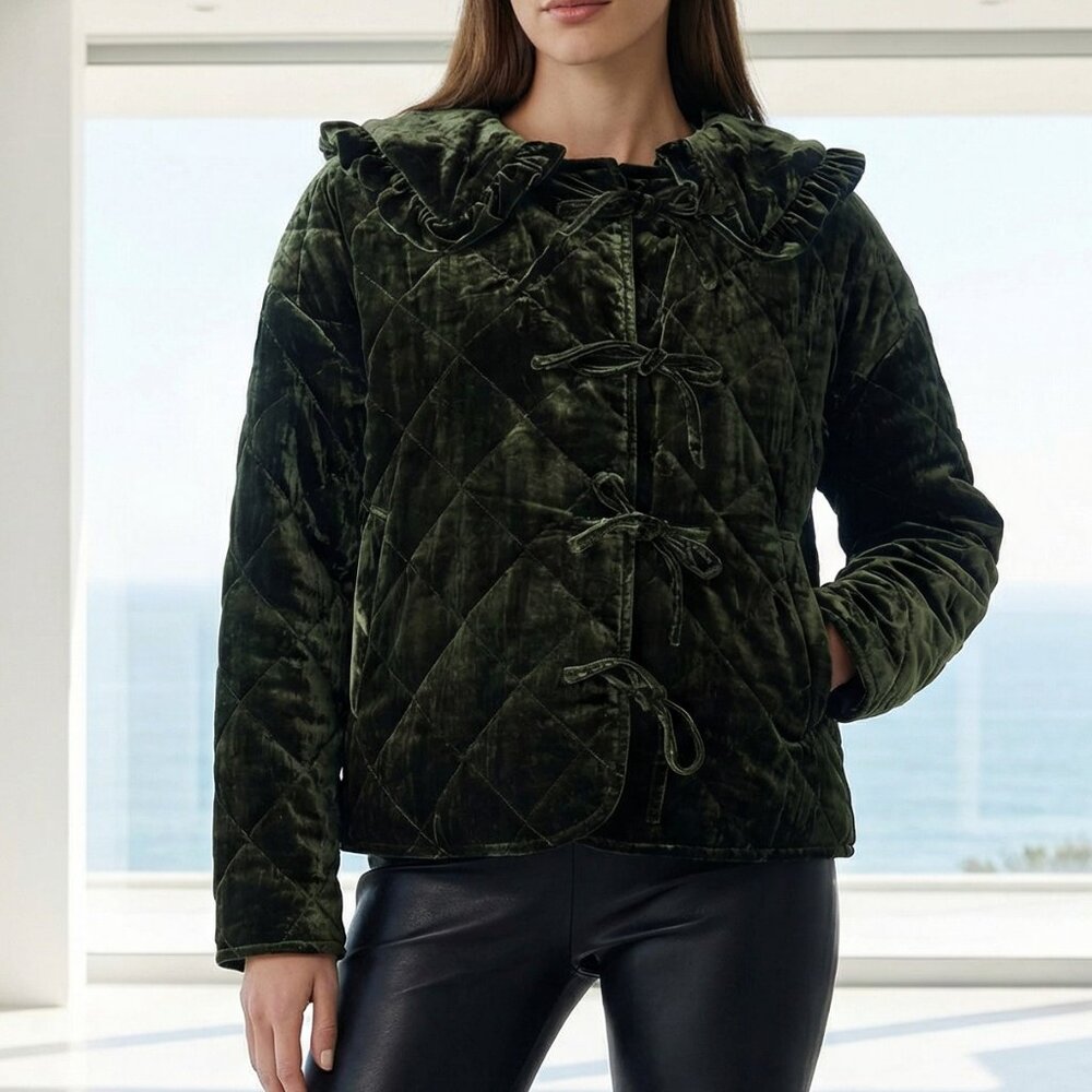 NWT $178 ANTHROPOLOGIE The Hazel Velvet oversized Quilted Jacket by Maeve S